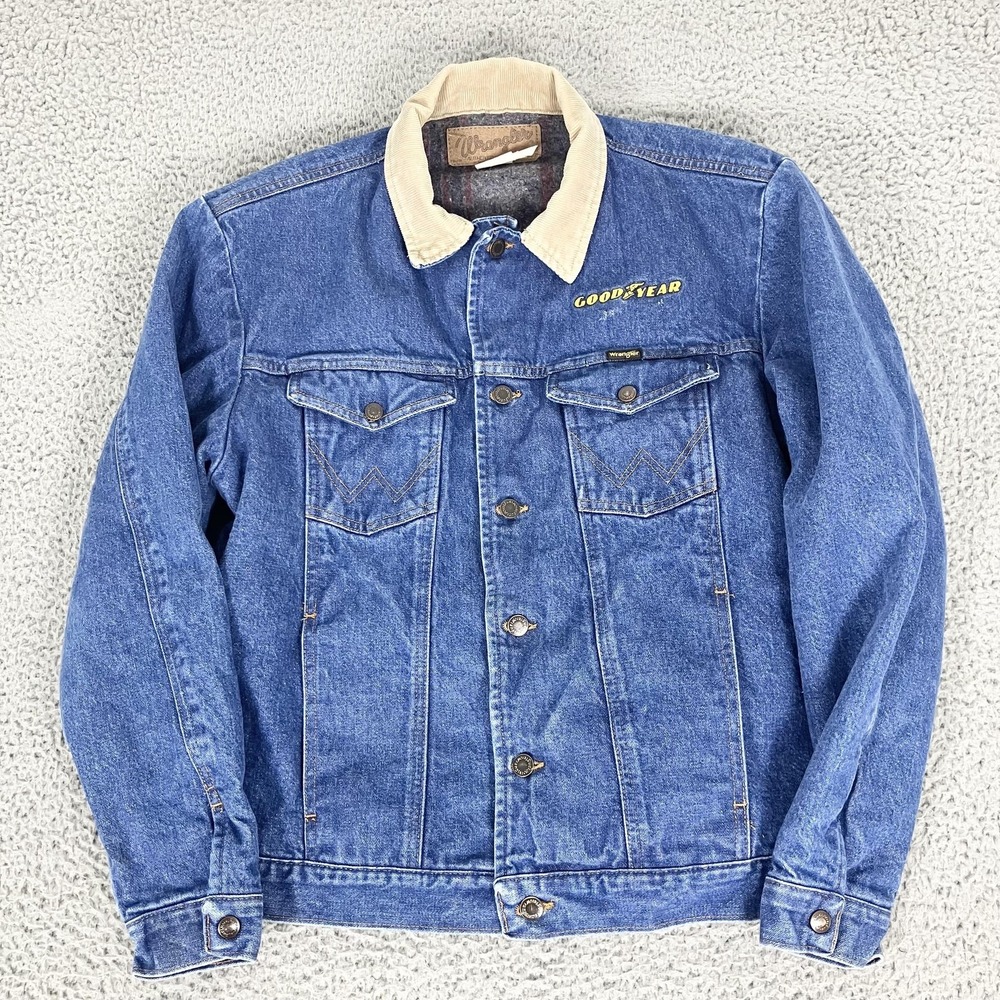 Vintage Wrangler Denim Jacket Mens Large Blue Blanket Lined Goodyear‎ Workwear